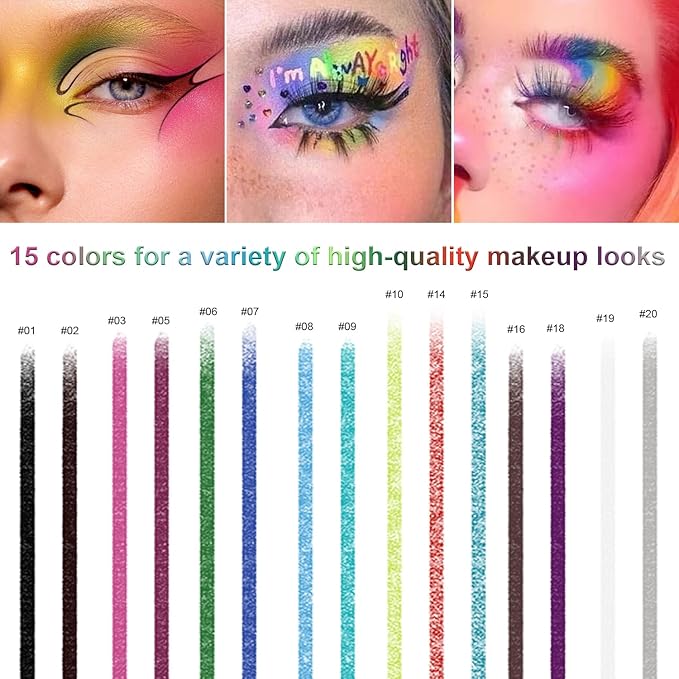 15 Colorful Eyeliner Pen Set, Shadow Pencil, Pearl Eyeliner Kit Metallic Glitter Eyeliner for Women Eye&Lip Liner Professional Colorful Eyeliner Eye Color Eye Makeup Set(15PCS)