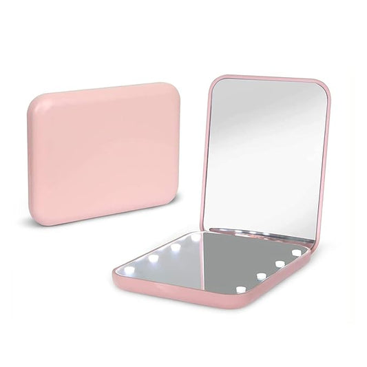Travel Makeup Mirror with Lights, Portable Small Beauty LED Vanity Mirror with Lights, 1200mAh Battery, Dimmable Touch Screen, Tabletop Folding Compact Mirror,Women Gift