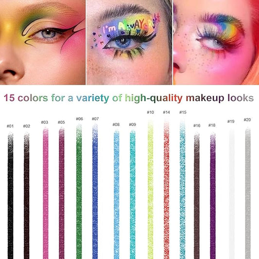 15 Colorful Eyeliner Pen Set, Shadow Pencil, Pearl Eyeliner Kit Metallic Glitter Eyeliner for Women Eye&Lip Liner Professional Colorful Eyeliner Eye Color Eye Makeup Set(15PCS)