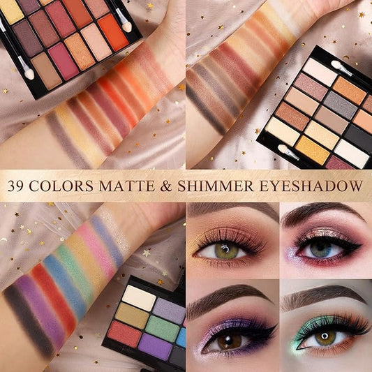 Highly Pigmented Eye Makeup Palette, Matte Shimmer Metallic Eyeshadow Pallet Long Lasting Blendable Natural Colors Make Up Eye Shadows Cosmetics Gift Kit