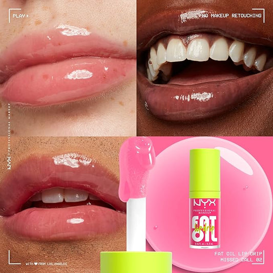 NYX PROFESSIONAL MAKEUP Fat Oil Lip Drip, Moisturizing Lip Oil Gloss, Vegan Tinted Formula, Up to 12 HR Hydration - Supermodel (Shimmering Magenta)